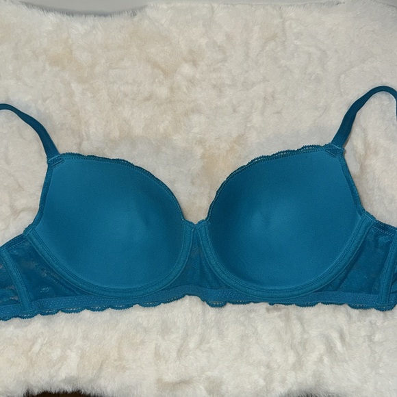 No Boundaries All Over Lace Balconette Underwire Bra Women’s 38C Teal Floral - Picture 9 of 10